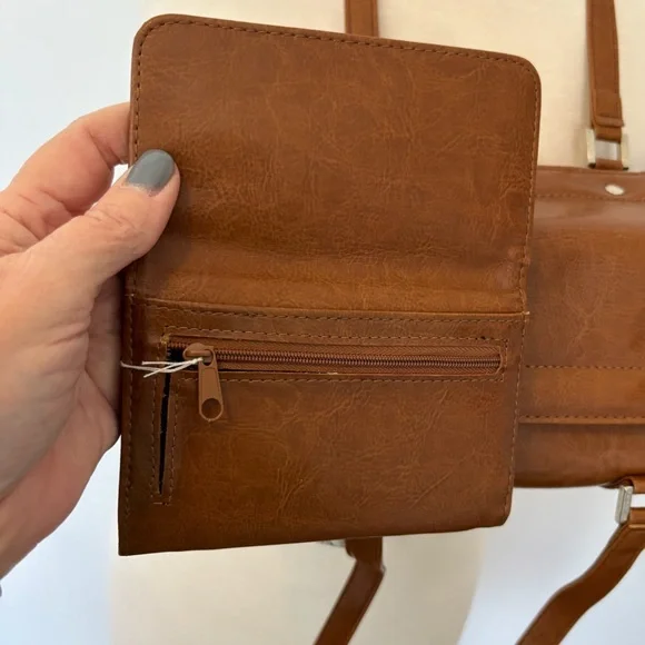 Vintage Cognac Brown Barrel Cylinder Shoulder Bag Set w Matching Wallet Y2K - Picture 8 of 9